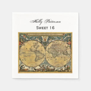 Servilleta De Papel Mapa Antiguo del Mundo, Fondo Blanco SQ Sweet 16