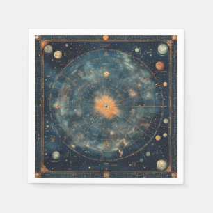 Servilleta De Papel Mapa celeste vintage con zodiaco y planetario