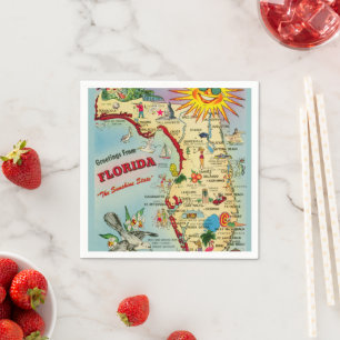 Servilleta De Papel Mapa Colorido Antiguo de Florida