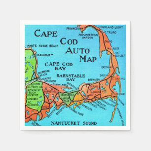 Servilleta De Papel Mapa Colorido de Cape Cod
