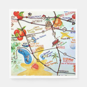 Servilleta De Papel Mapa Colorido de Riverside - California