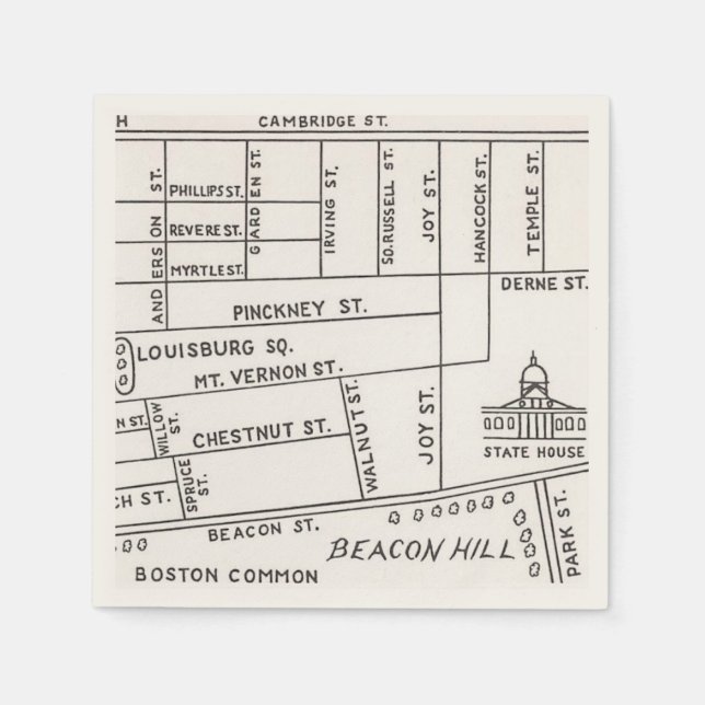 Servilleta De Papel Mapa de Beacon Hill en Boston (Anverso)