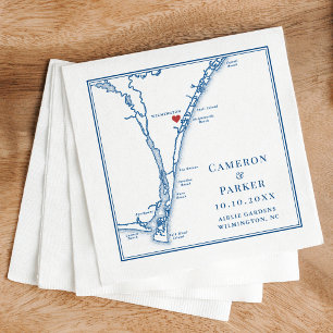 Servilleta De Papel Mapa de bodas de Airlie Gardens Navy Wilmington NC