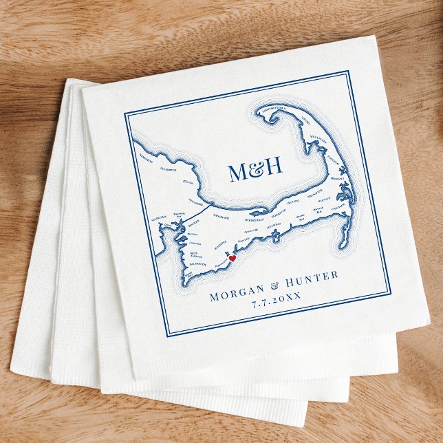 Servilleta De Papel Mapa de Caídos del Cabo Boda Elegante (Popponesset Inn Wedding Napkins or Club at New Seabury Cape Cod Map Napkins by Coastal Map Designs)