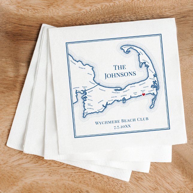 Servilleta De Papel Mapa de Cape Cod Elegante Boda personalizado (Cape Cod Elegant Wedding Napkins for a Cape Cod destination wedding at Wychmere Beach Club)