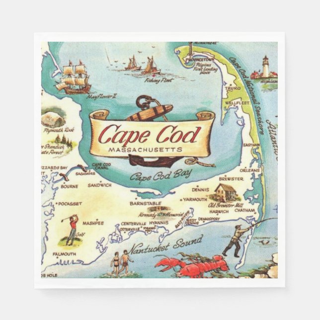 Servilleta De Papel Mapa de Cape Cod MA (Anverso)
