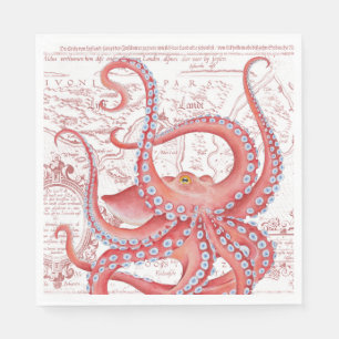 Servilleta De Papel Mapa de cosecha de pulpo rojo blanco