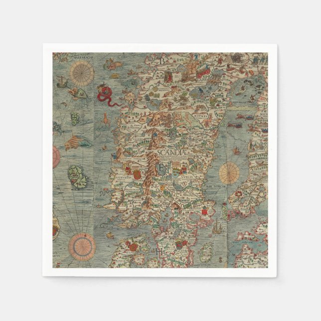 Servilleta De Papel Mapa de época de Escandinavia (Anverso)