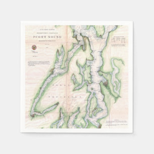 Servilleta De Papel Mapa de época de la costa de Puget Sound Washingto