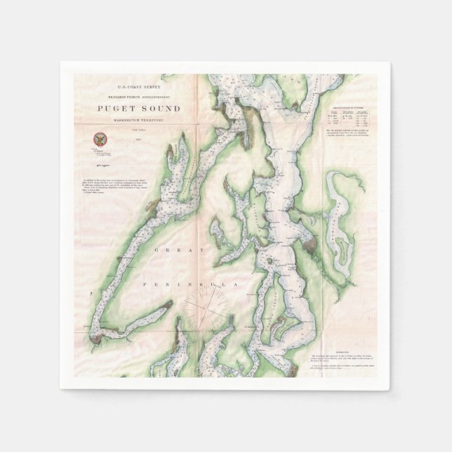 Servilleta De Papel Mapa de época de la costa de Puget Sound Washingto (Anverso)