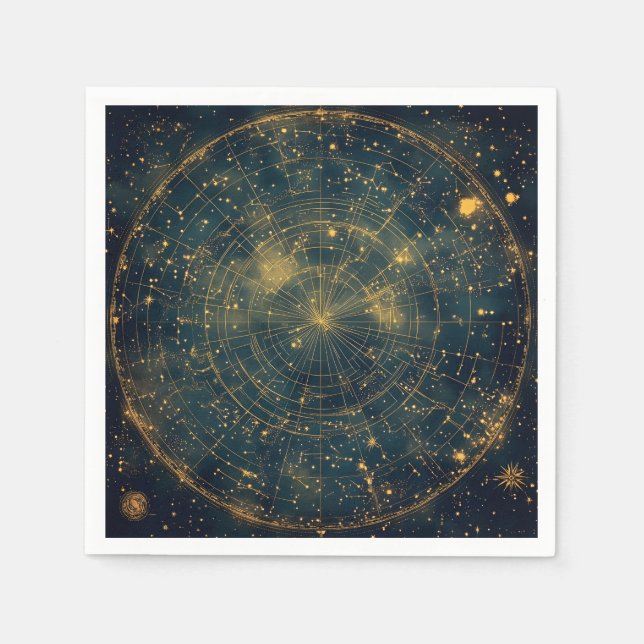Servilleta De Papel Mapa de estrellas celestes doradas (4) (Anverso)