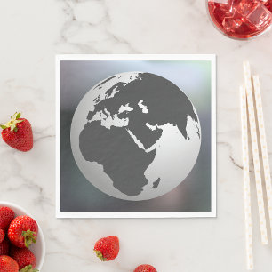 Servilleta De Papel Mapa de globo terráqueo gris y blanco