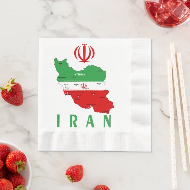 Servilleta De Papel Mapa de Irán con bandera y emblema (In situ)