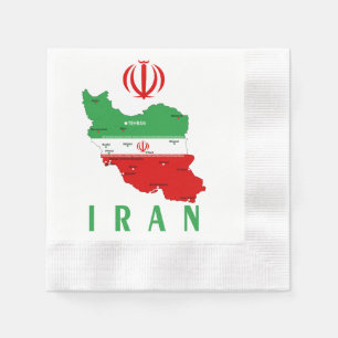 Servilleta De Papel Mapa de Irán con bandera y emblema
