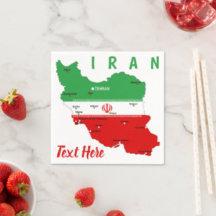 Servilleta De Papel Mapa de Irán con bandera y emblema