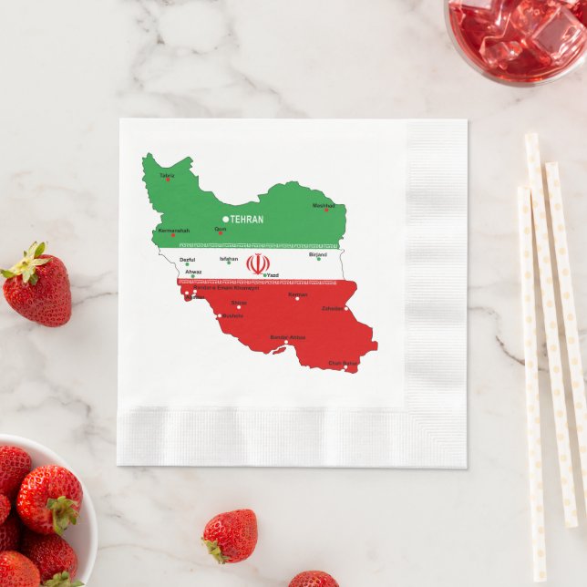Servilleta De Papel Mapa de Irán con bandera y emblema (In situ)