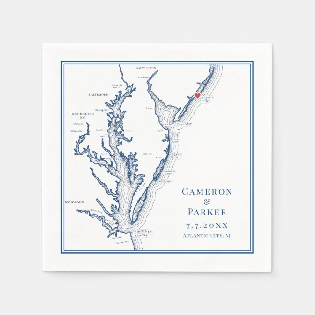 Servilleta De Papel Mapa de la elegante boda en el mapa de Nueva Jerse (Anverso)