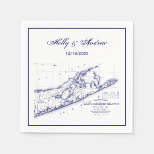 Servilleta De Papel Mapa de Long Island The Hamptons Azul Marino Boda