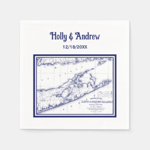 Servilleta De Papel Mapa de Long Island The Hamptons Azul Marino Boda