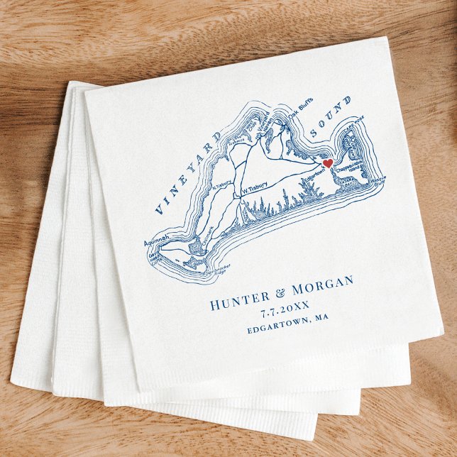 Servilleta De Papel Mapa de MAMÁES de Edgartown Boda azul elegante de  (Edgartown MA Martha's Vineyard Personalized Wedding Napkins in elegant Navy Blue, Coastal Map Design)