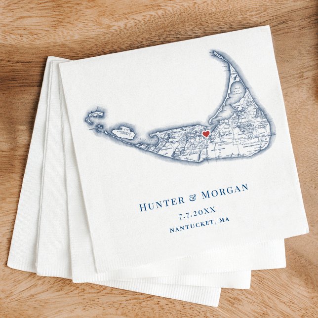 Servilleta De Papel Mapa de MAMÁES de Nantucket Navy Boda azul elegant (Nantucket MA Map Wedding Cocktail Napkins in Elegant Navy Blue from Coastal Map Designs)