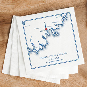 Servilleta De Papel Mapa de New Bedford MA Boda Azul Marino