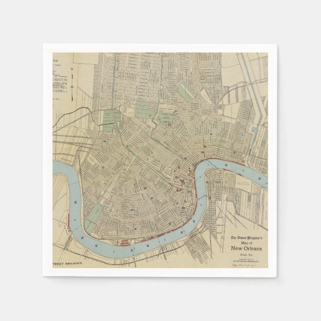 Servilleta De Papel Mapa de Nueva Orleans (1919) (Anverso)