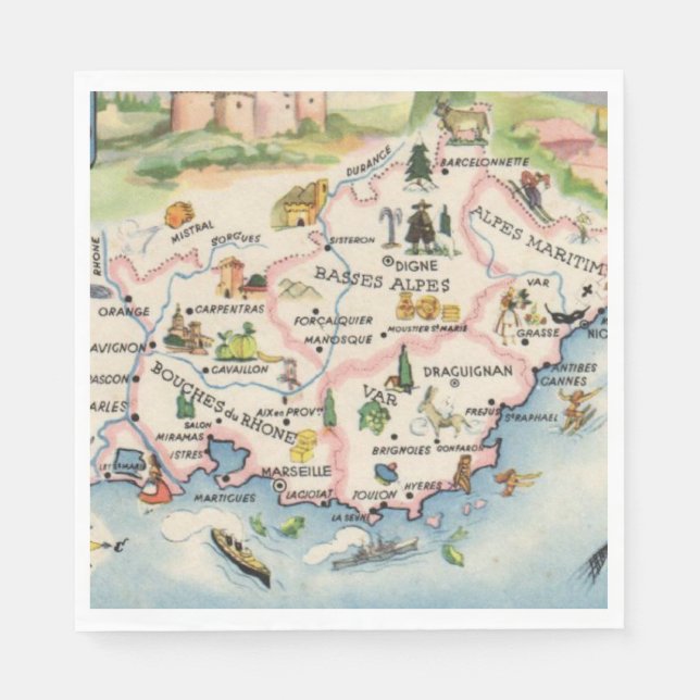 Servilleta De Papel Mapa de Provenza Francia (Anverso)