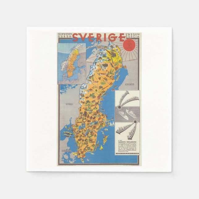 Servilleta De Papel Mapa de Suecia (Anverso)