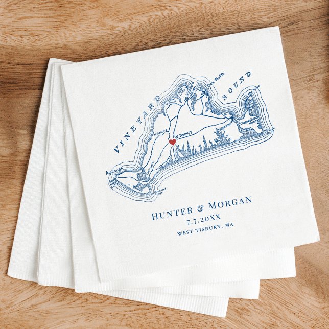 Servilleta De Papel Mapa de Tisbury Occidental Elegante Boda Azul de l (West Tisbury Martha's Vineyard Map Wedding Napkin in Elegant Navy Blue by Coastal Map Designs)