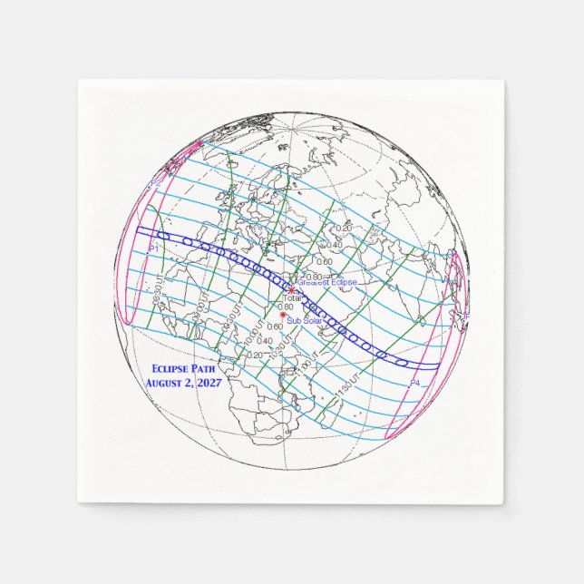 Servilleta De Papel Mapa del eclipse solar total de 2027 (Anverso)