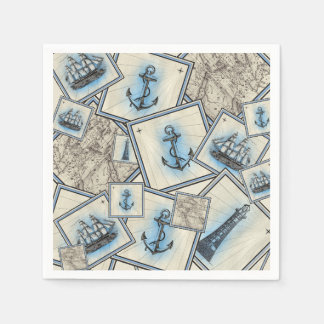 Servilleta De Papel Mapa del ilustracion náutico de vela de color vint