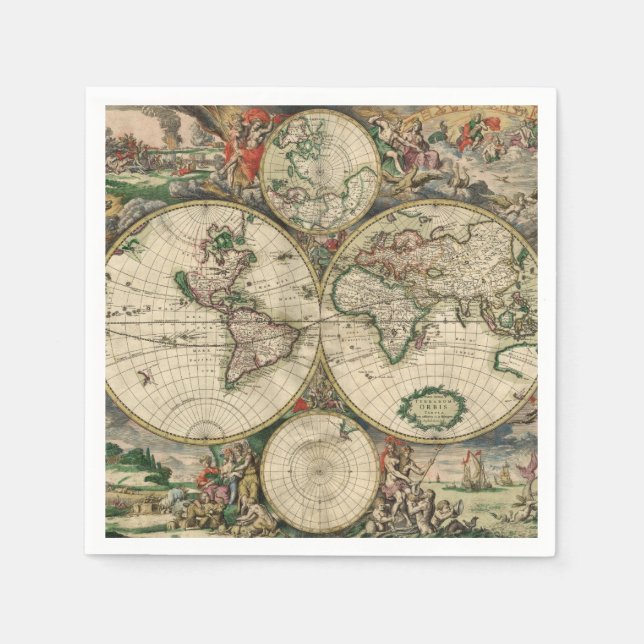 Servilleta De Papel Mapa del mundo de la cosecha 1689 con servilletas  (Anverso)