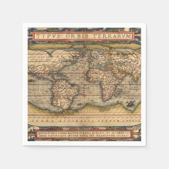Servilleta De Papel Mapa del mundo de la cosecha de Abraham Ortelius 1 (Anverso)