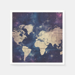 Servilleta De Papel Mapa del mundo de la púrpura vintage celestial (7)