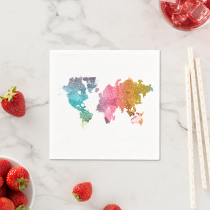 Servilleta De Papel Mapa del mundo geométrico colorido - De moda
