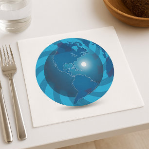 Servilleta De Papel Mapa del mundo Globo Terráqueo Azul Moderno