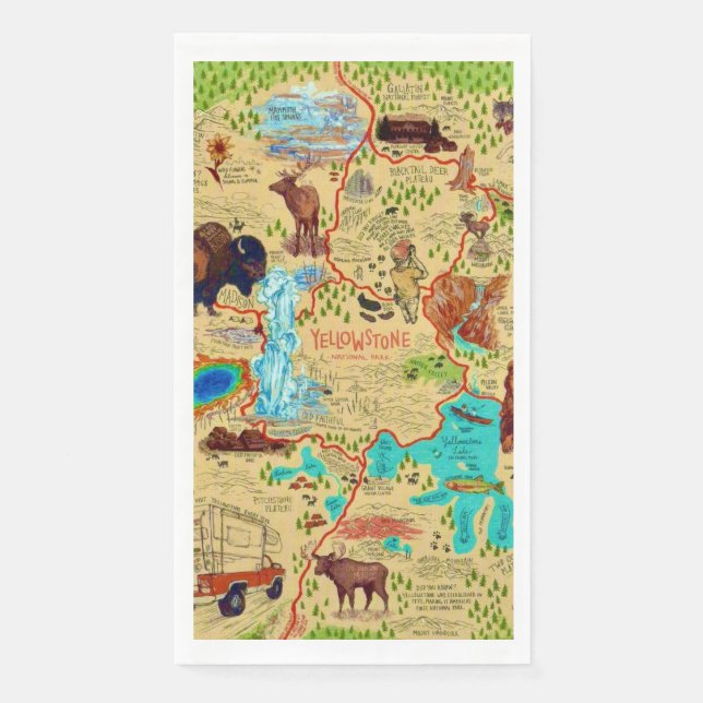 Servilleta De Papel Mapa del Parque Nacional Yellowstone (Anverso)