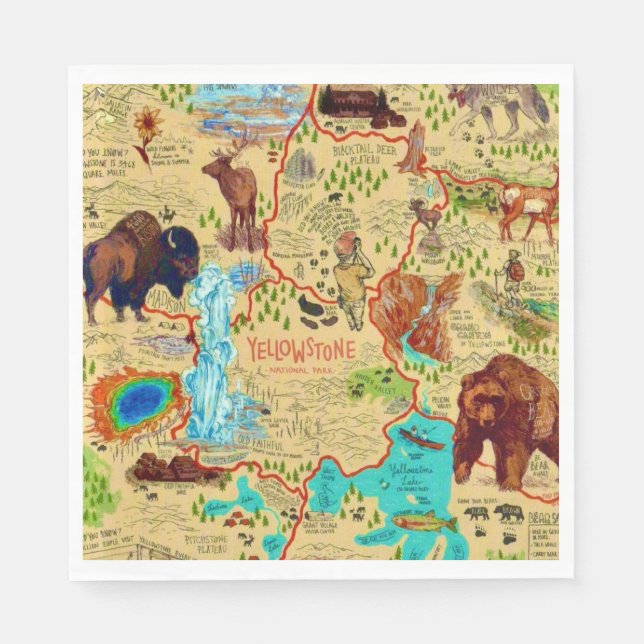 Servilleta De Papel Mapa del Parque Nacional Yellowstone (Anverso)