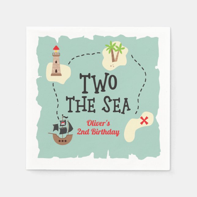 Servilleta De Papel Mapa del tesoro pirata dos al mar Cumpleaños 2 (Anverso)