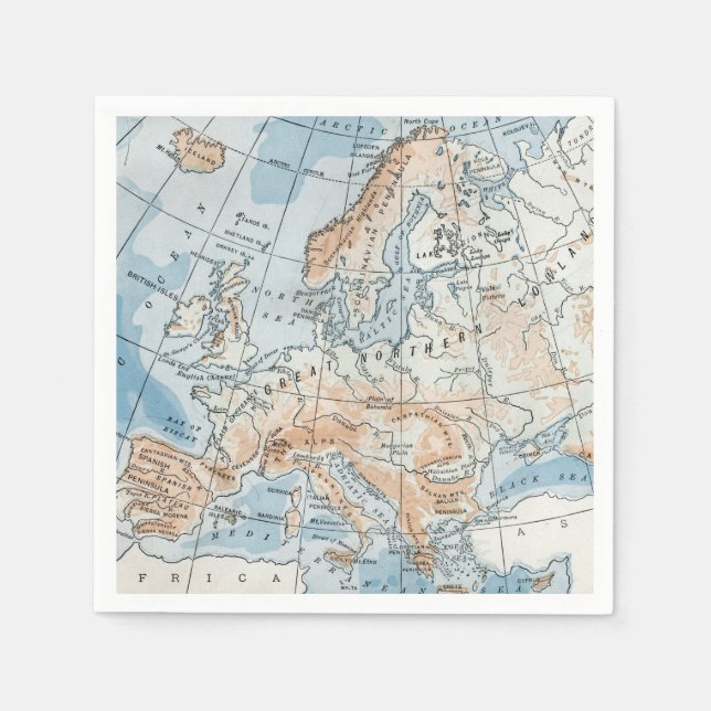 Servilleta De Papel Mapa físico de Europa (1916) (Anverso)