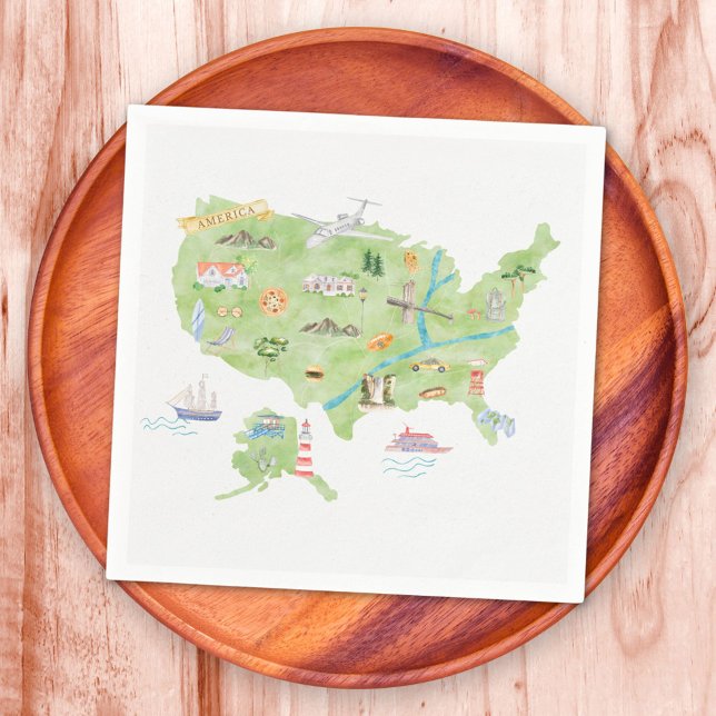 Servilleta De Papel Mapa Ilustrado de Estados Unidos de América (In situ)
