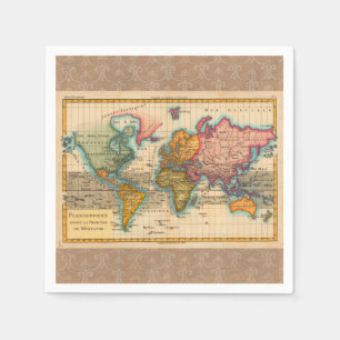 Servilleta De Papel Mapa Mundial 1780 Planisferio Antiguo de Bonne