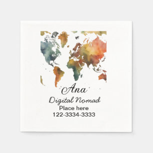Servilleta De Papel Mapa mundial agregar tu nombre texto lugar teléfon