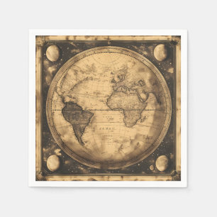 Servilleta De Papel Mapa Mundial Antiguo Sepia Grabado Vintage