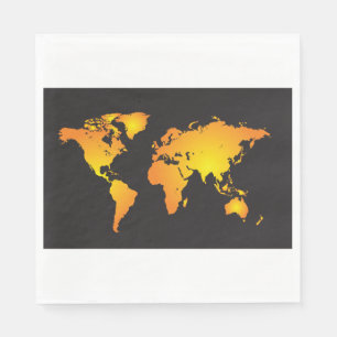 Servilleta De Papel Mapa Mundial Brillante en Naranja y Amarillo