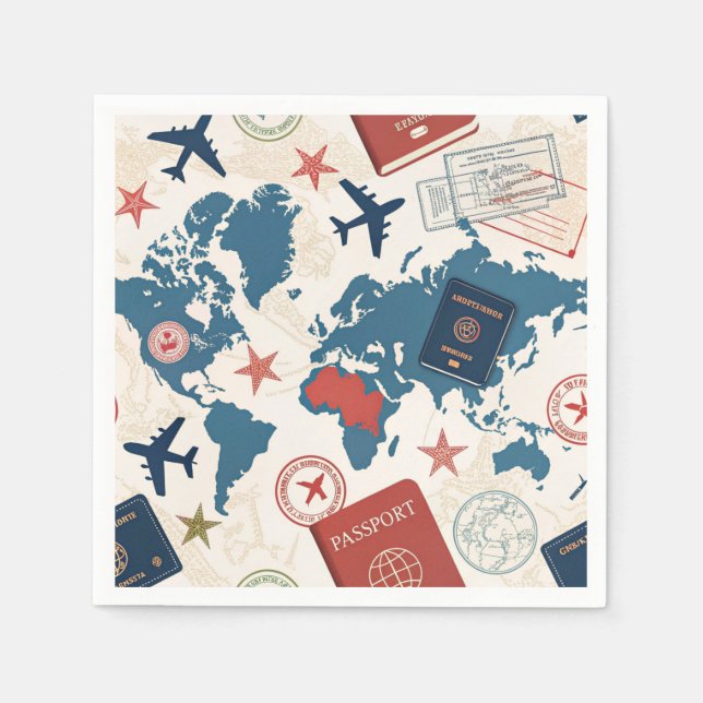 Servilleta De Papel Mapa Mundial de Viajes Patrón (Anverso)
