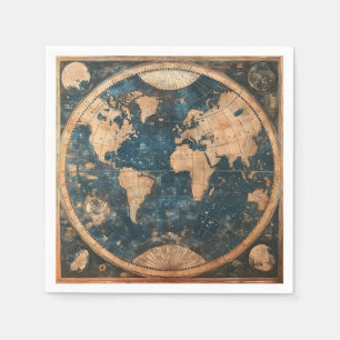 Servilleta De Papel Mapa mundial del doble hemisferio azul y oro vinta