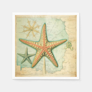 Servilleta De Papel Mapa náutico de estrella de mar vintage