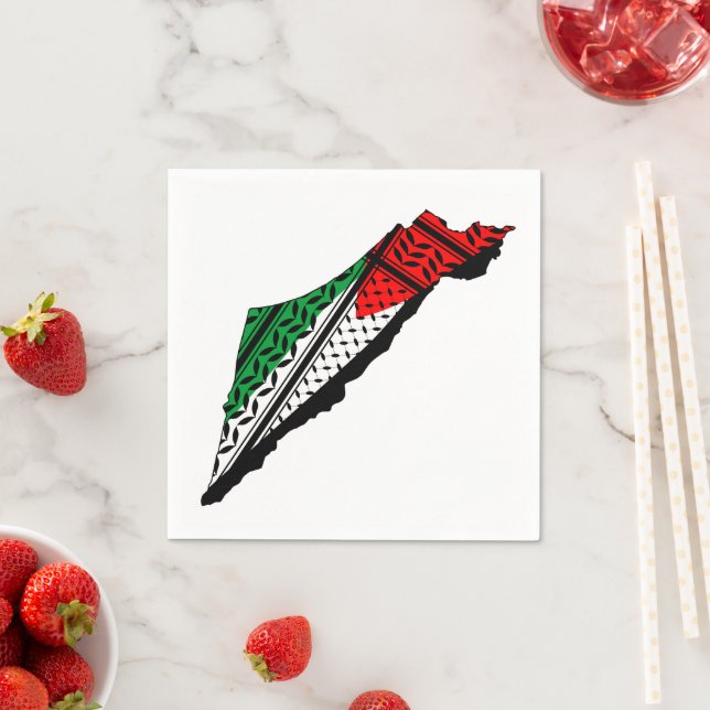 Servilleta De Papel Mapa palestino con bandera y patrón de Keffiyeg (In situ)